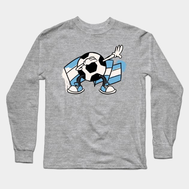 Dabbing Soccer Ball Cartoon Argentina Argentine Flag Football Long Sleeve T-Shirt by Now Boarding